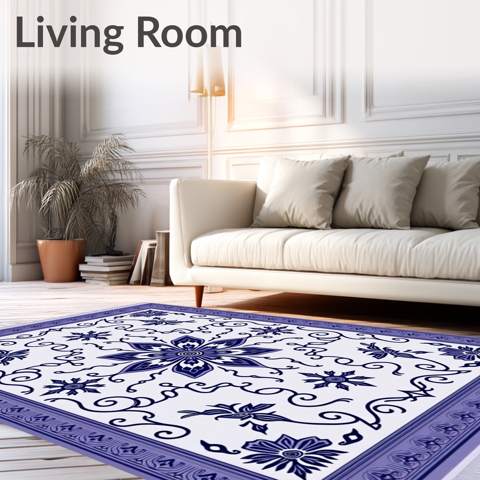 Violet Floral Swirls Medallion Rug
