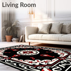 Crimson Black Floral Medallion Frame Rug