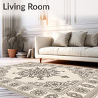 Cream Floral Medallion Border Artwork Rug