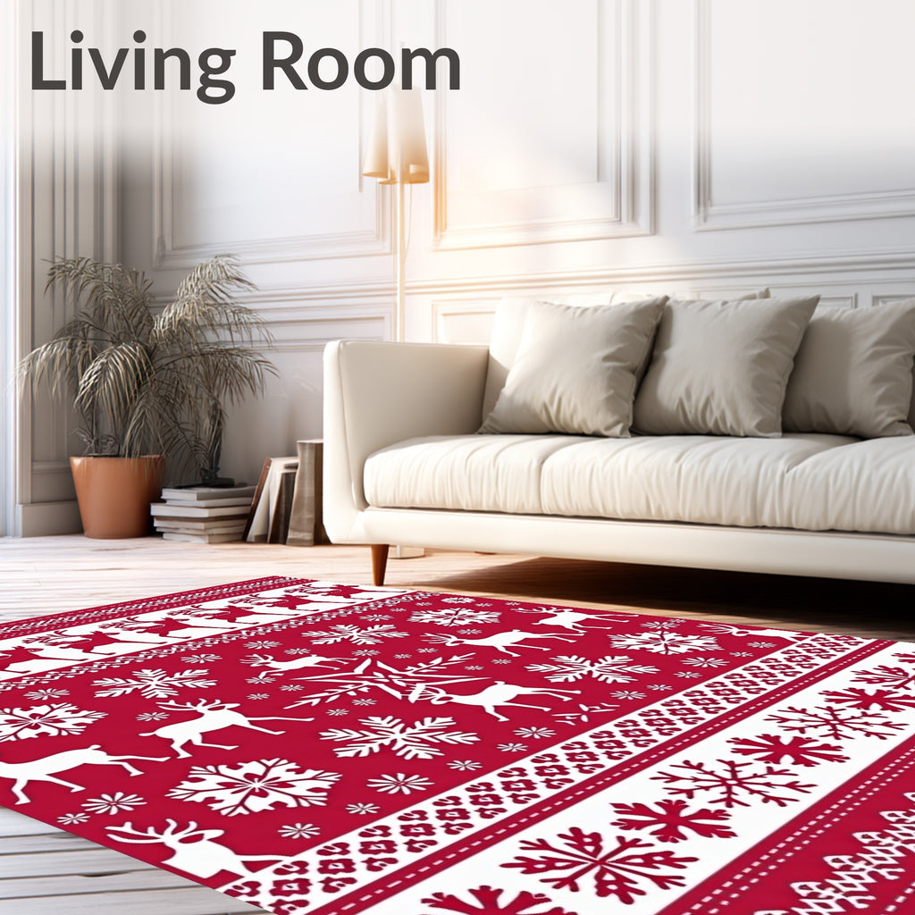Red White Reindeer Snowflake Nordic Hug Rug