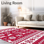 Red White Reindeer Snowflake Nordic Hug Rug