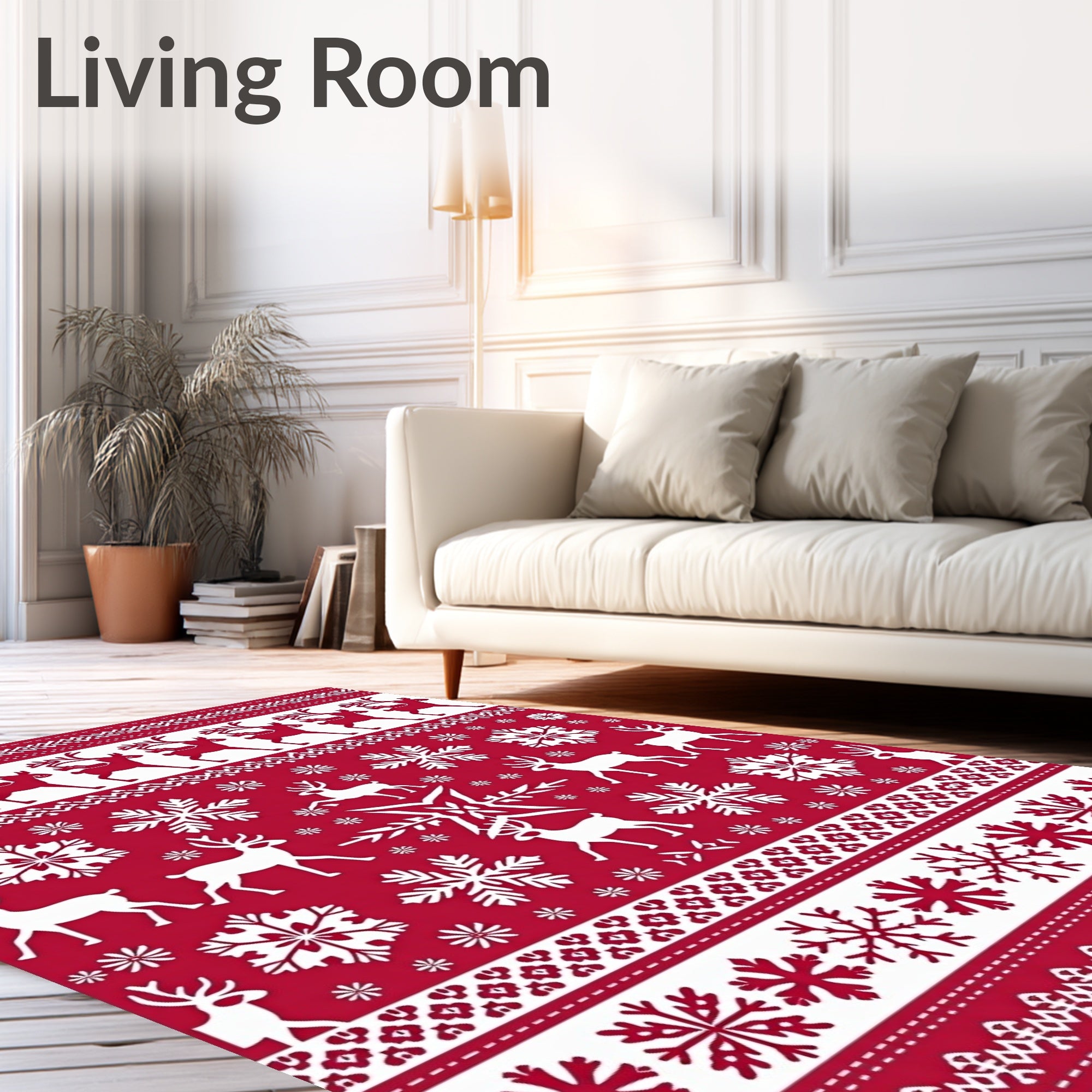 Red White Reindeer Snowflake Nordic Hug Rug