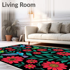 Vibrant Hummingbird Floral Black Ground Rug