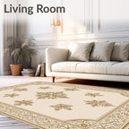 Ornate Gold Cream Floral Scroll Rug