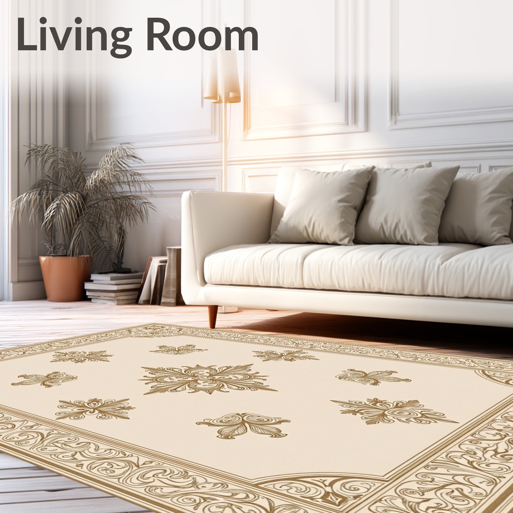 Ornate Gold Cream Floral Scroll Rug