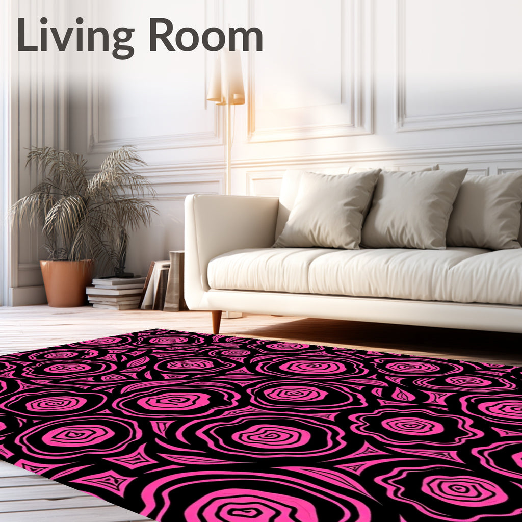 Vibrant Pink Swirl Rose Botanical Rug