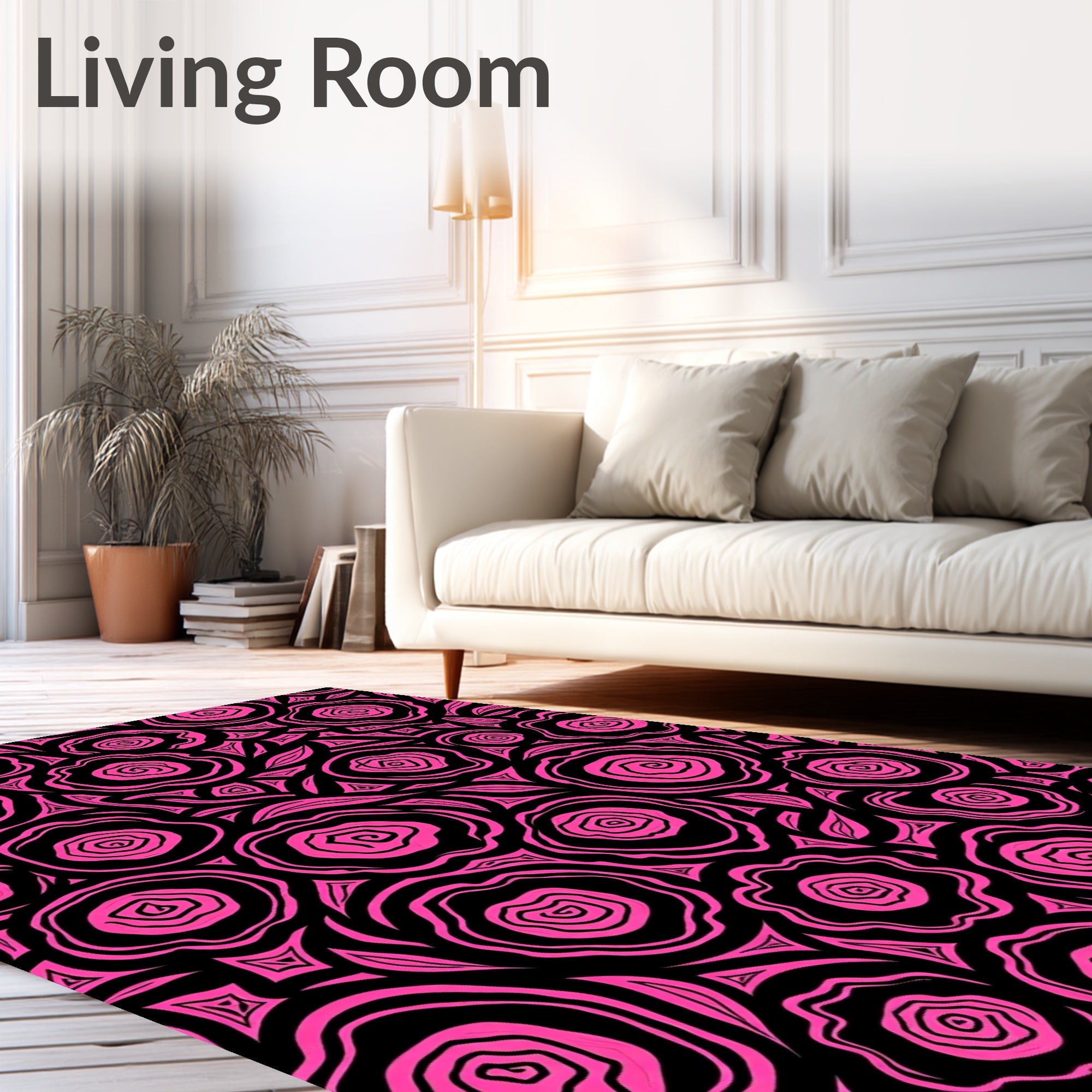 Vibrant Pink Swirl Rose Botanical Rug