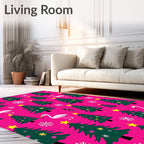 Pink Christmas Trees Flamingos Snowflakes Rug