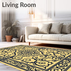 Ornate Yellow Navy Floral Medallion Rug