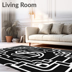 Black White Geometric Monogram Frame Rug
