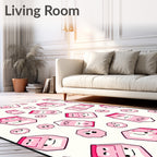 Pink Milk Carton Characters Repeating Graphic Rug