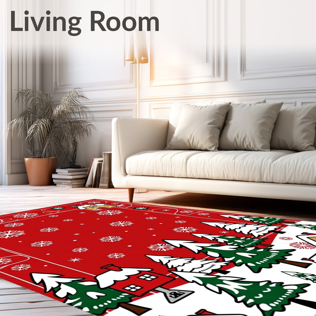 Whimsical Christmas Village Snowflake Scene Rug