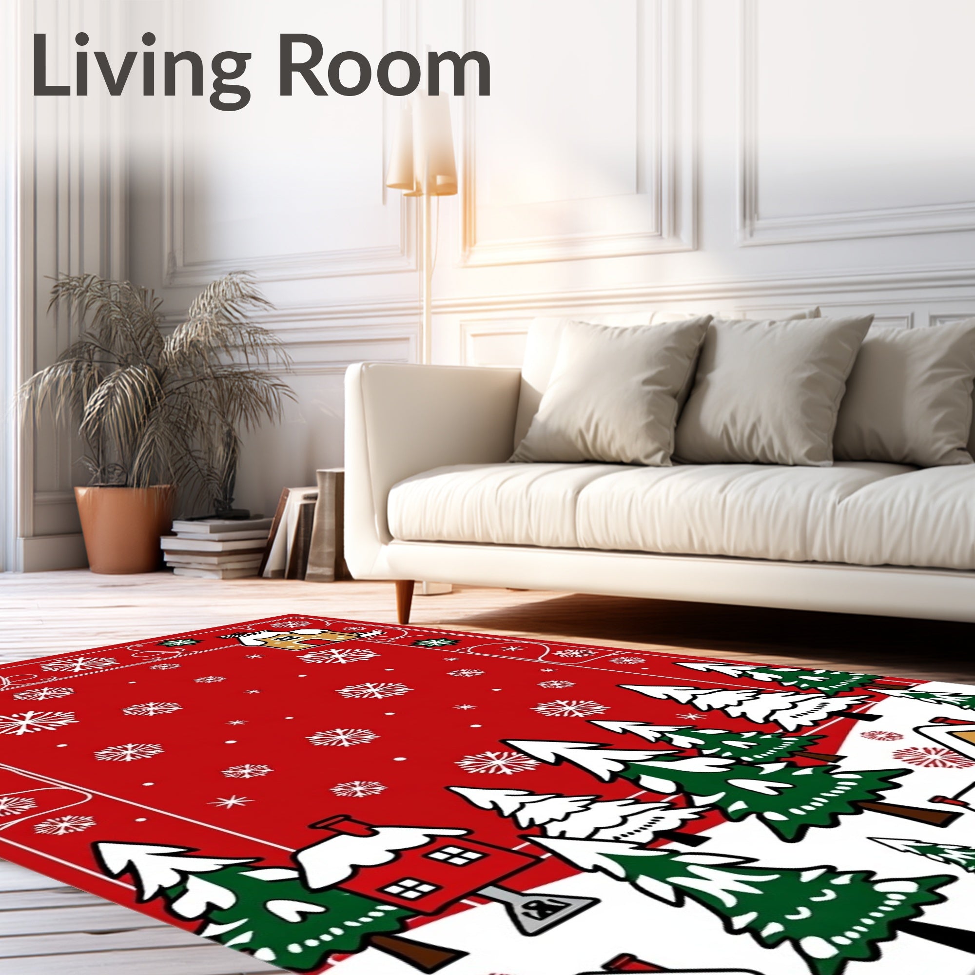 Whimsical Christmas Village Snowflake Scene Rug