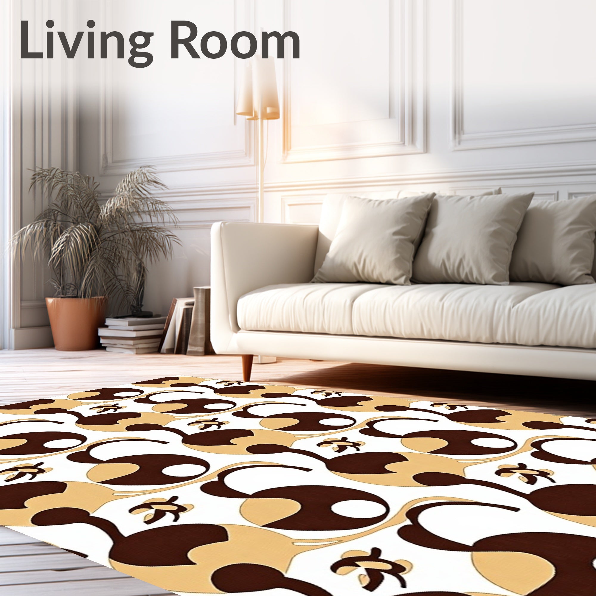 Retro Chic Golden Brown Stylized Floral Rug