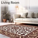 Maroon Cream Floral Medallion Border Rug