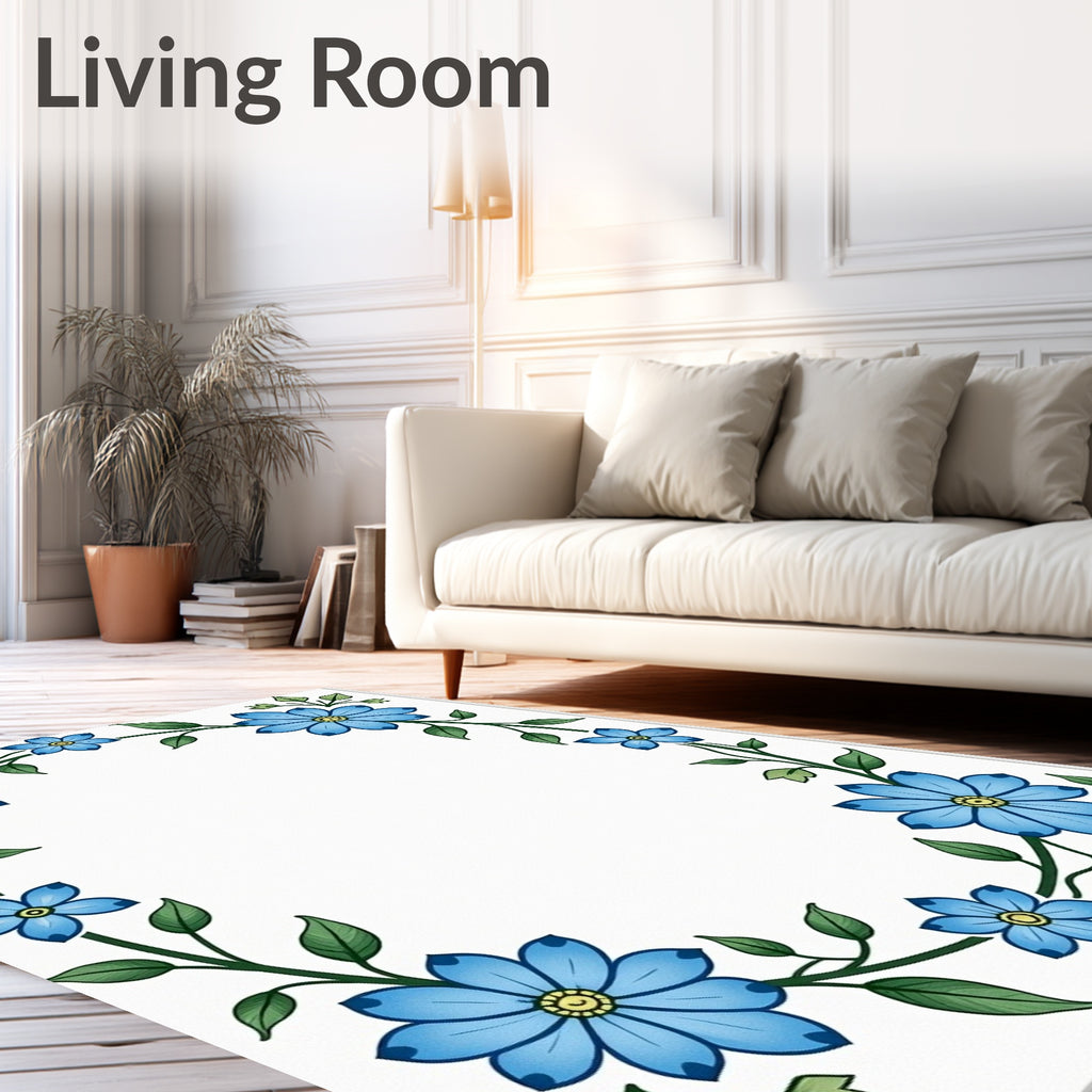 Blue Floral Vine Wreath Rug