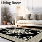 Ornate Black Ivory Mandala Medallion Rug