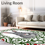 Gray Rabbit With Red Berry Garland Rug