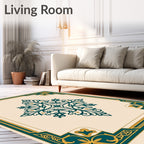 Teal Gold Floral Medallion Square Rug