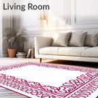 Crimson Ornate Vine Border Rug