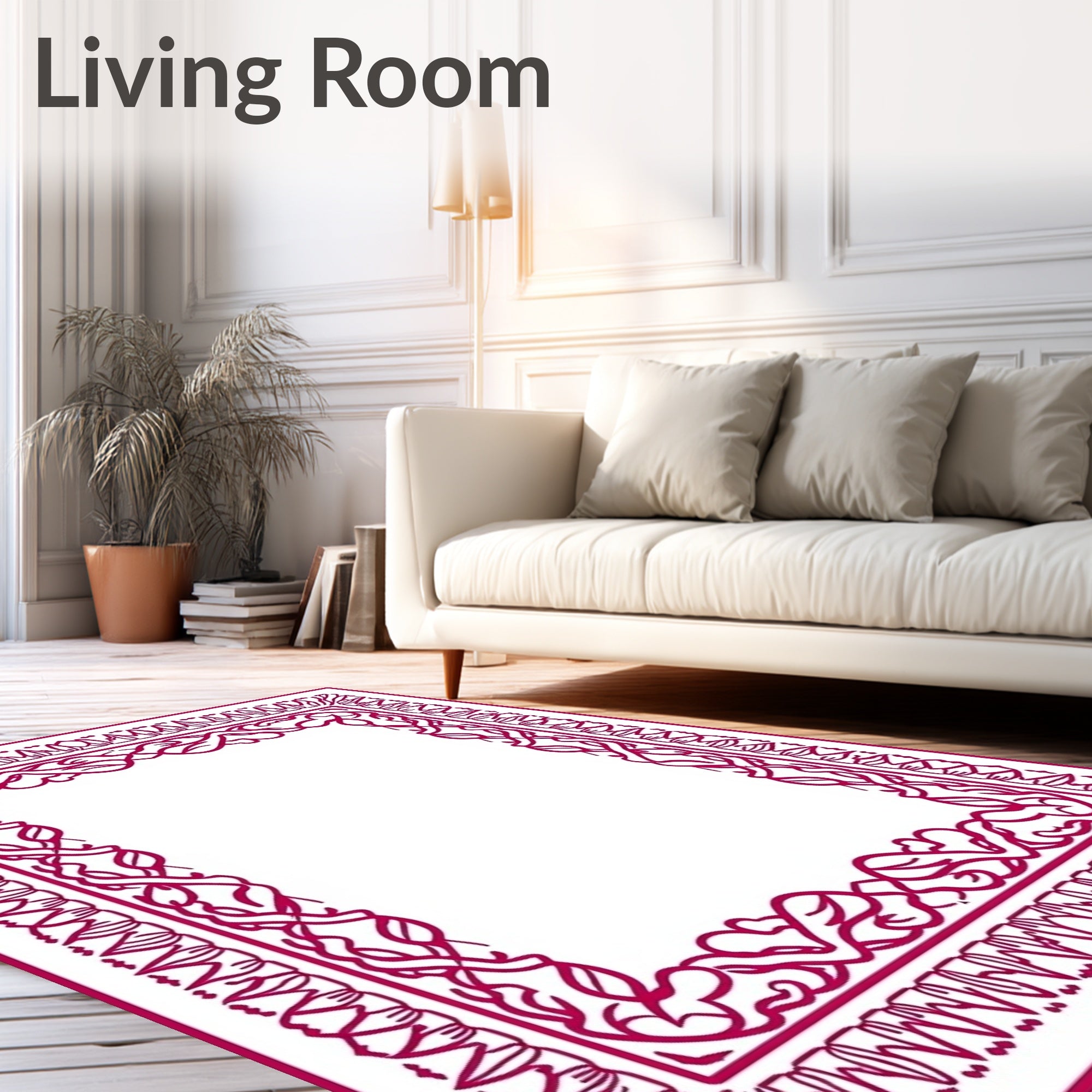 Crimson Ornate Vine Border Rug