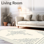 Cream Gray Antique Floral Scroll Rug
