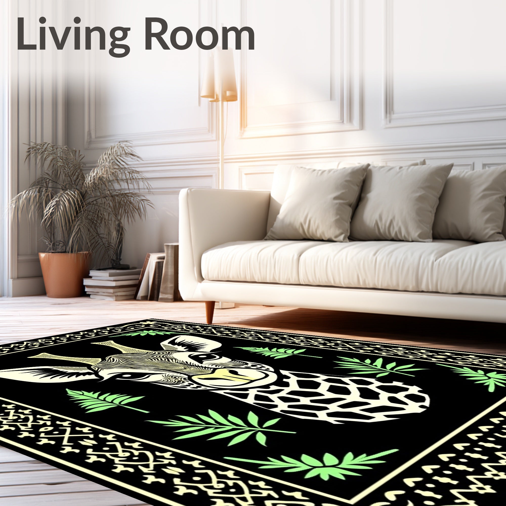 Stylized Giraffe Portrait Tribal Border Rug