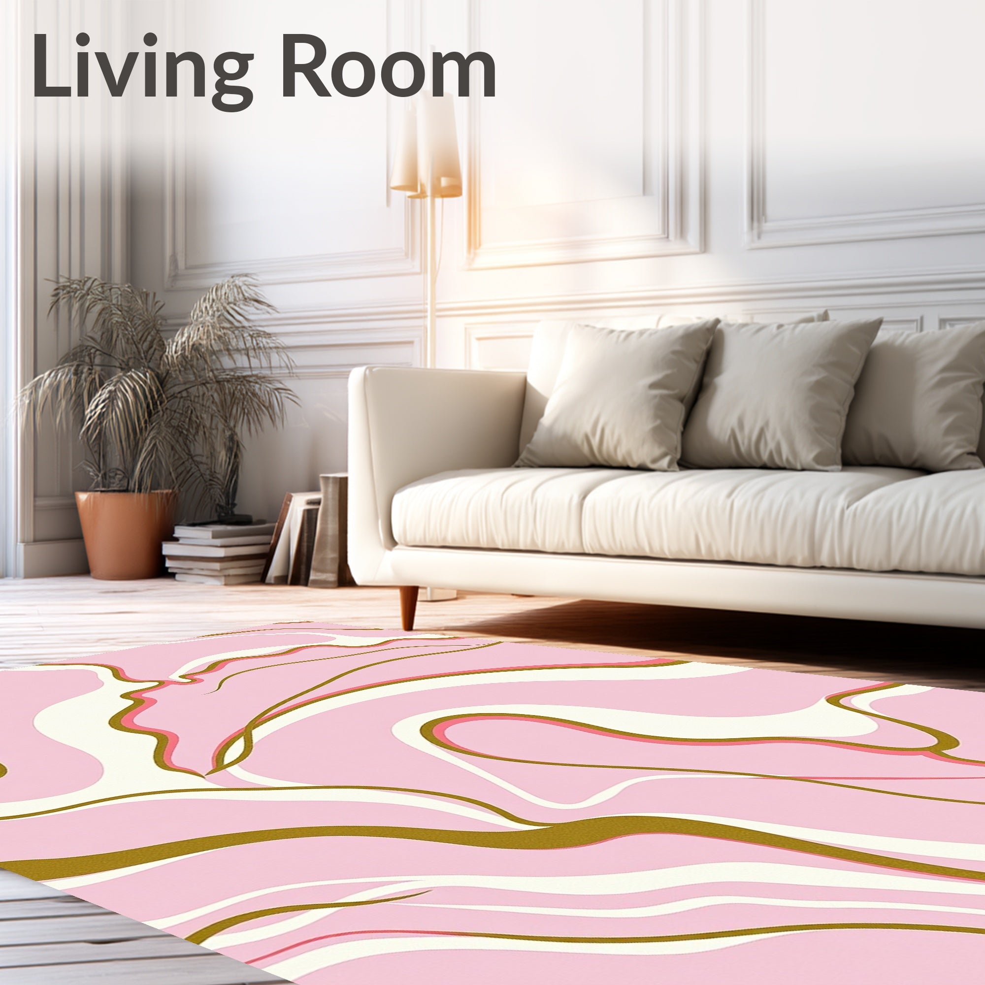 Retro Pink Swirls with Gold Inlay Rug