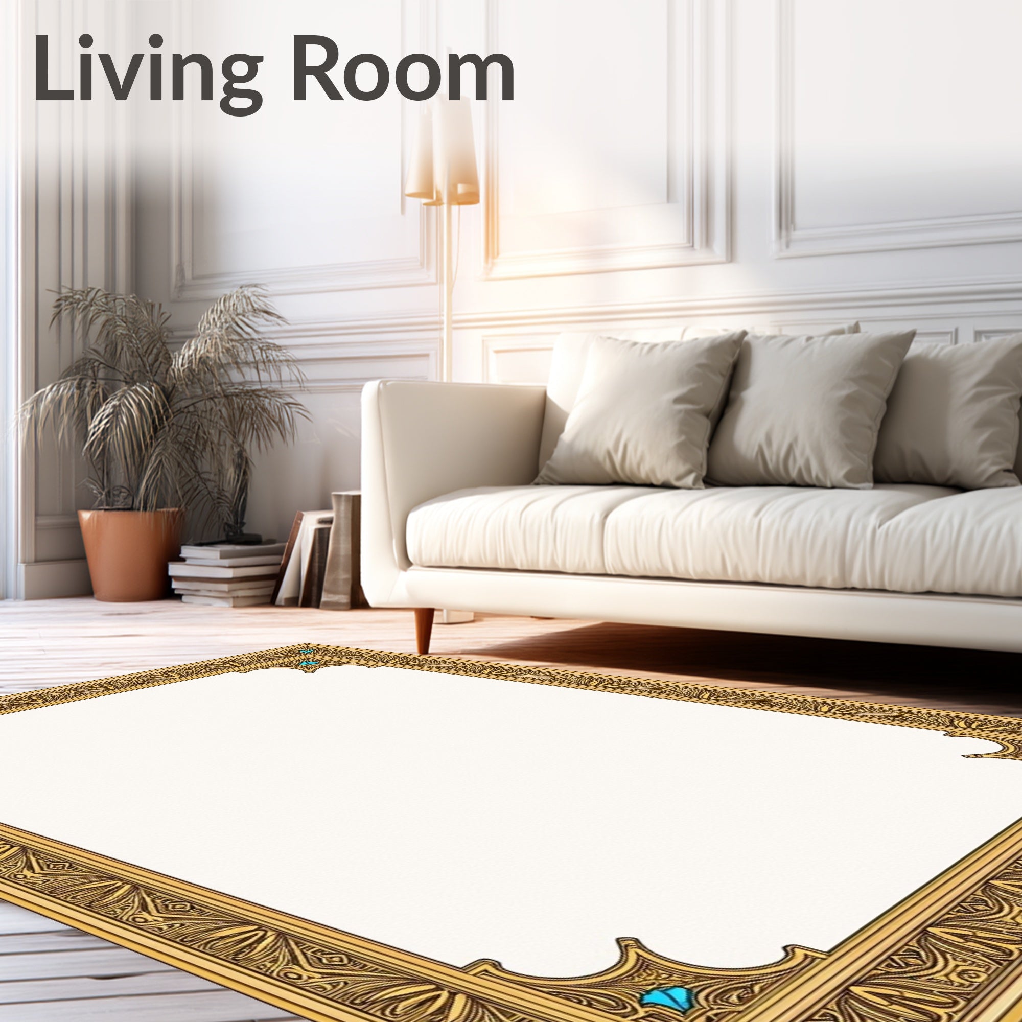 Gilded Amber Ornate Scroll Border Rug
