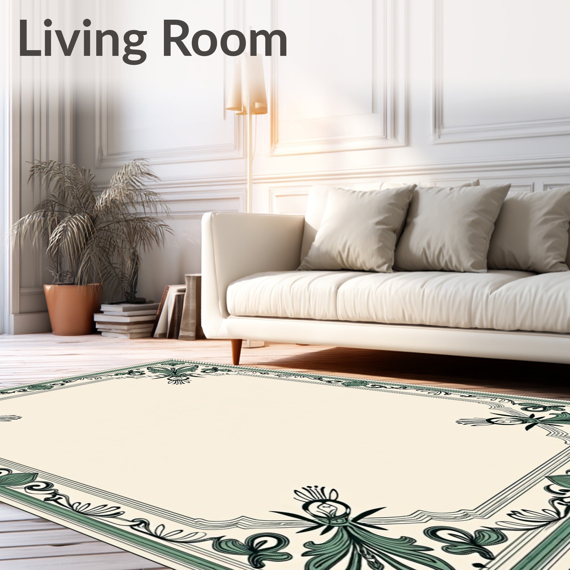 Green Floral Acanthus Border Rug