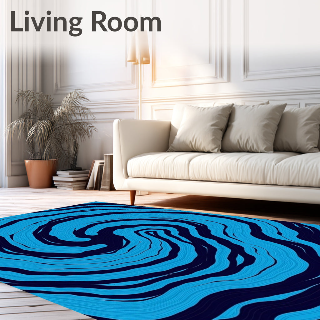 Oceanic Blue Swirl Abstract Rug