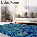 Vibrant Peacock Feather Swirl Rug