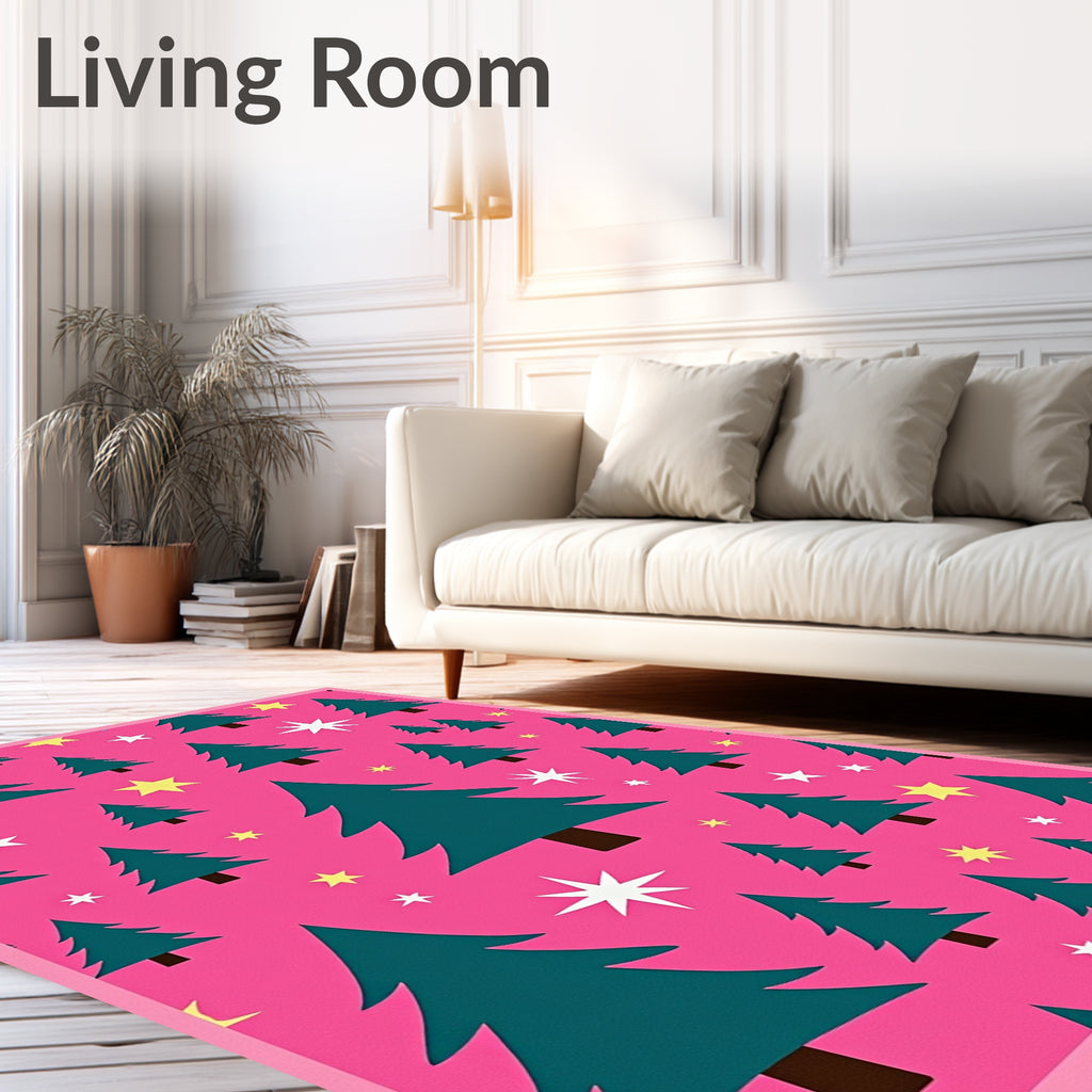 Pink Teal Trees Stars Rug