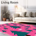 Pink Teal Trees Stars Rug