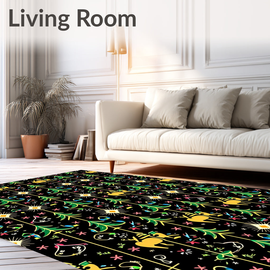 Golden Deer And Pine Forest Festive Rug
