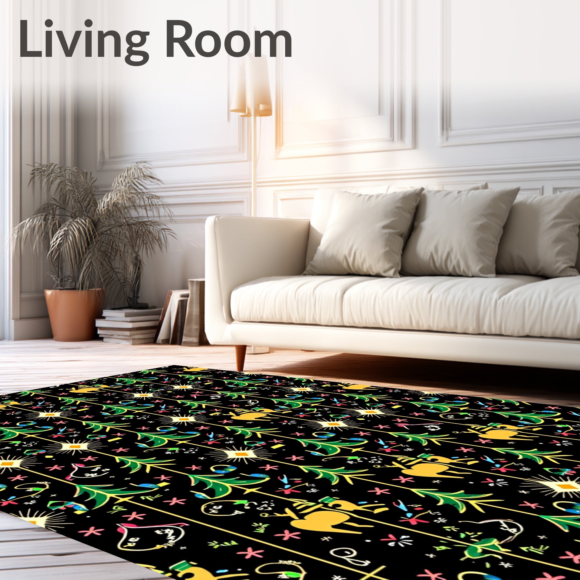 Golden Deer And Pine Forest Festive Rug
