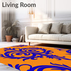 Royal Blue Damask Orange Background Rug