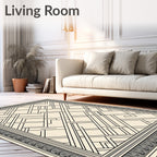 Cream Black Geometric Deco Inlay Rug