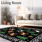 Forest Deer and Snowflakes Border Rug