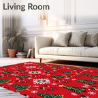 Red Evergreen Snowflake Woodland Holiday Rug