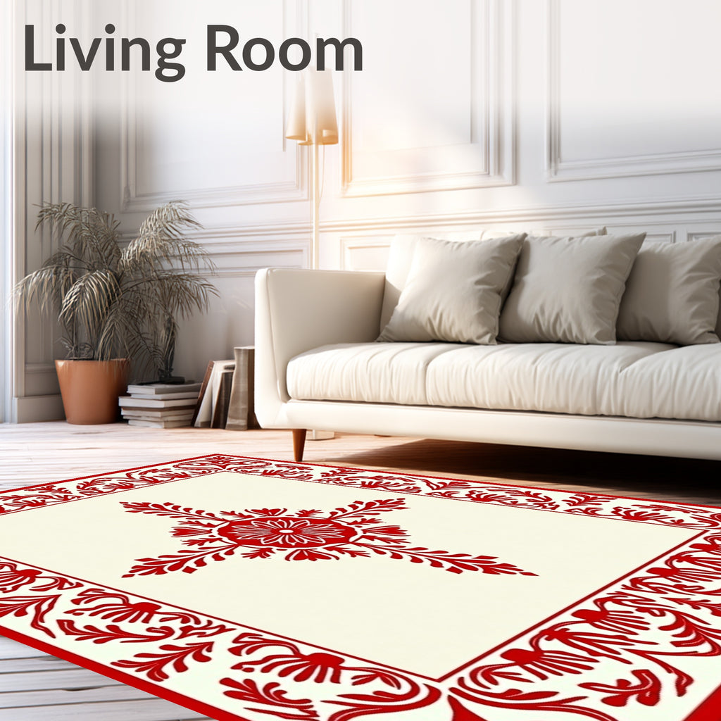 Bold Scarlet Floral Vine Border Rug