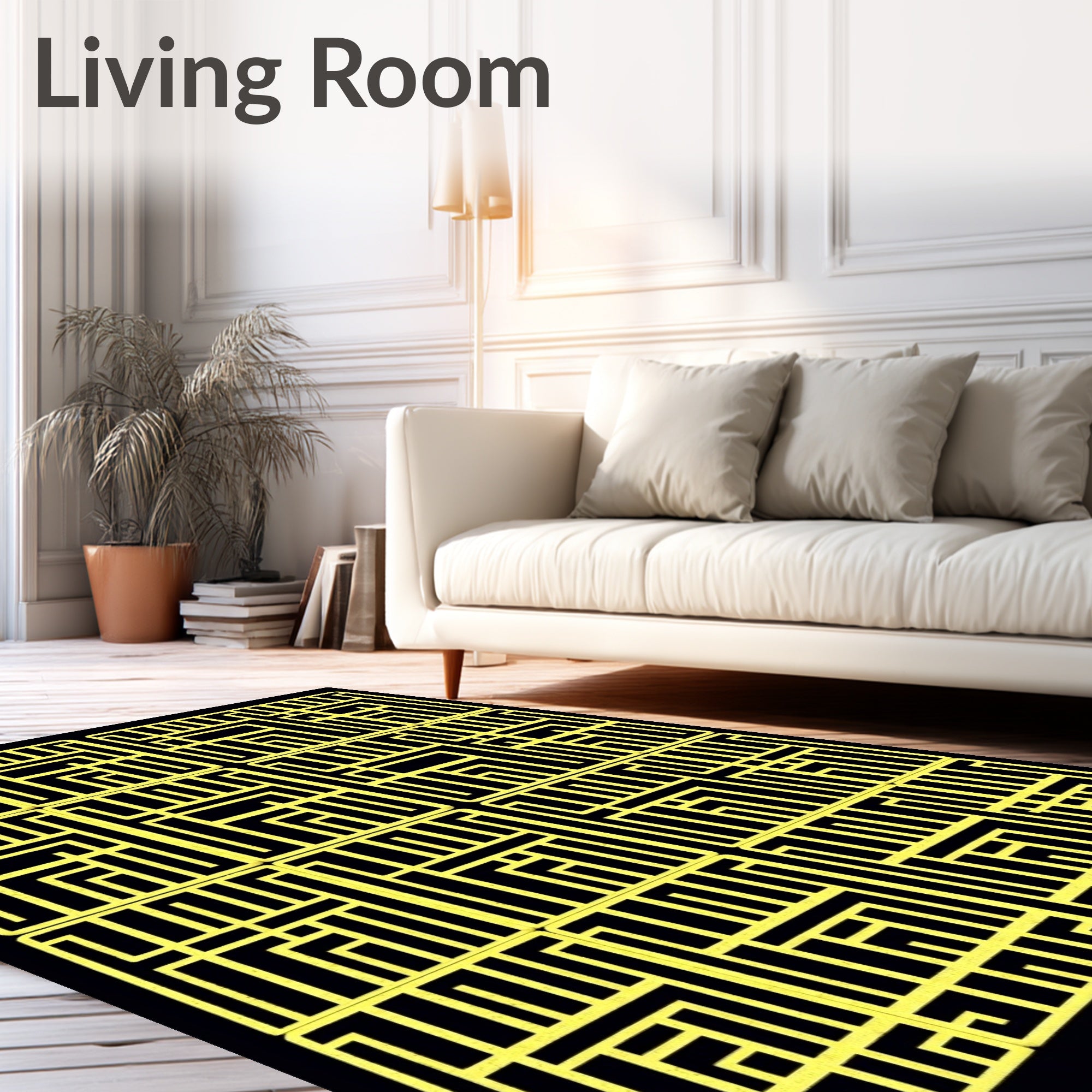 Bold Yellow Geometric Maze Rug
