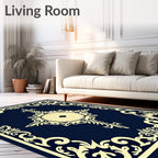 Cream Laurel Navy Medallion Rug