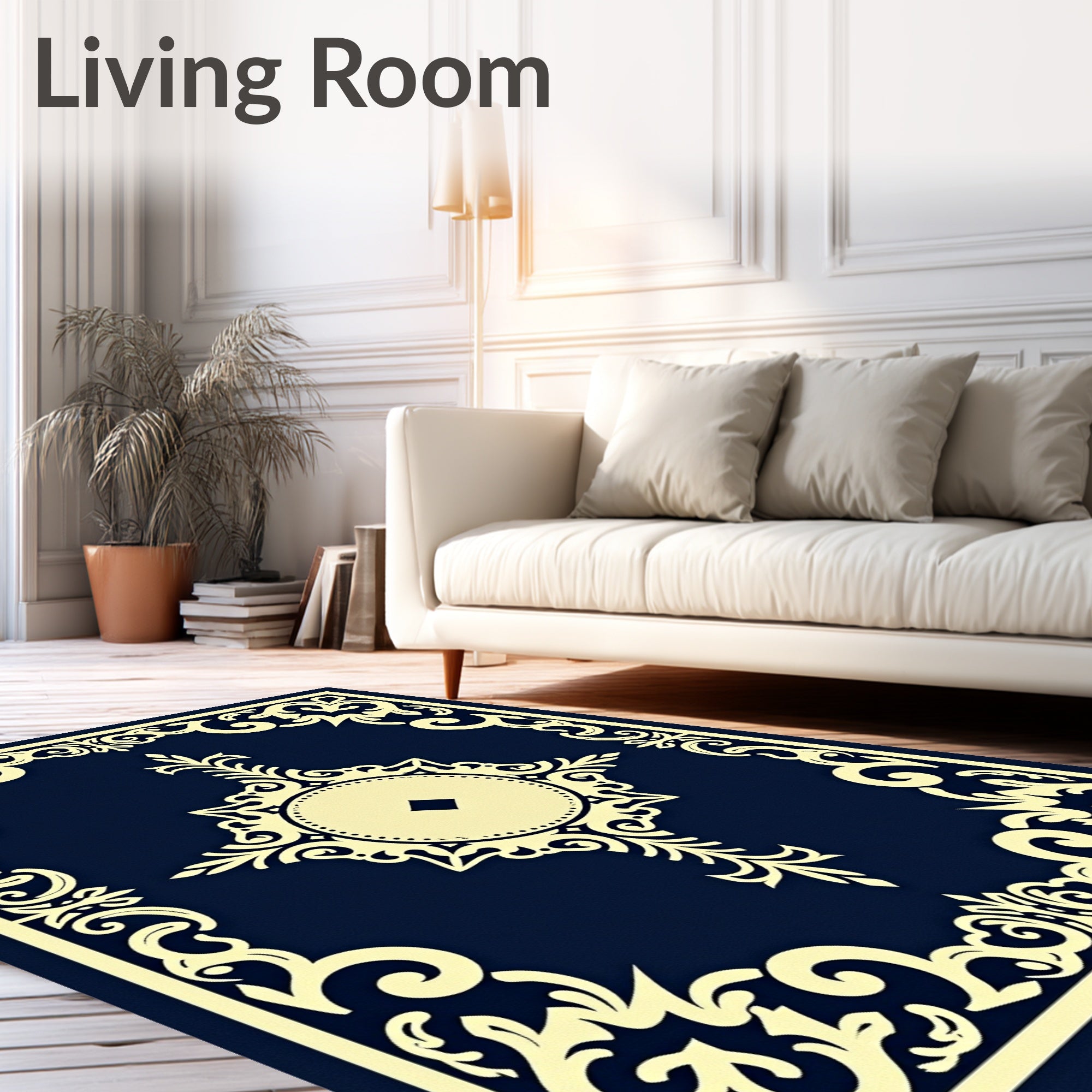 Cream Laurel Navy Medallion Rug