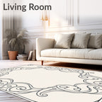 Elegant Black Swirl Scroll Border Rug