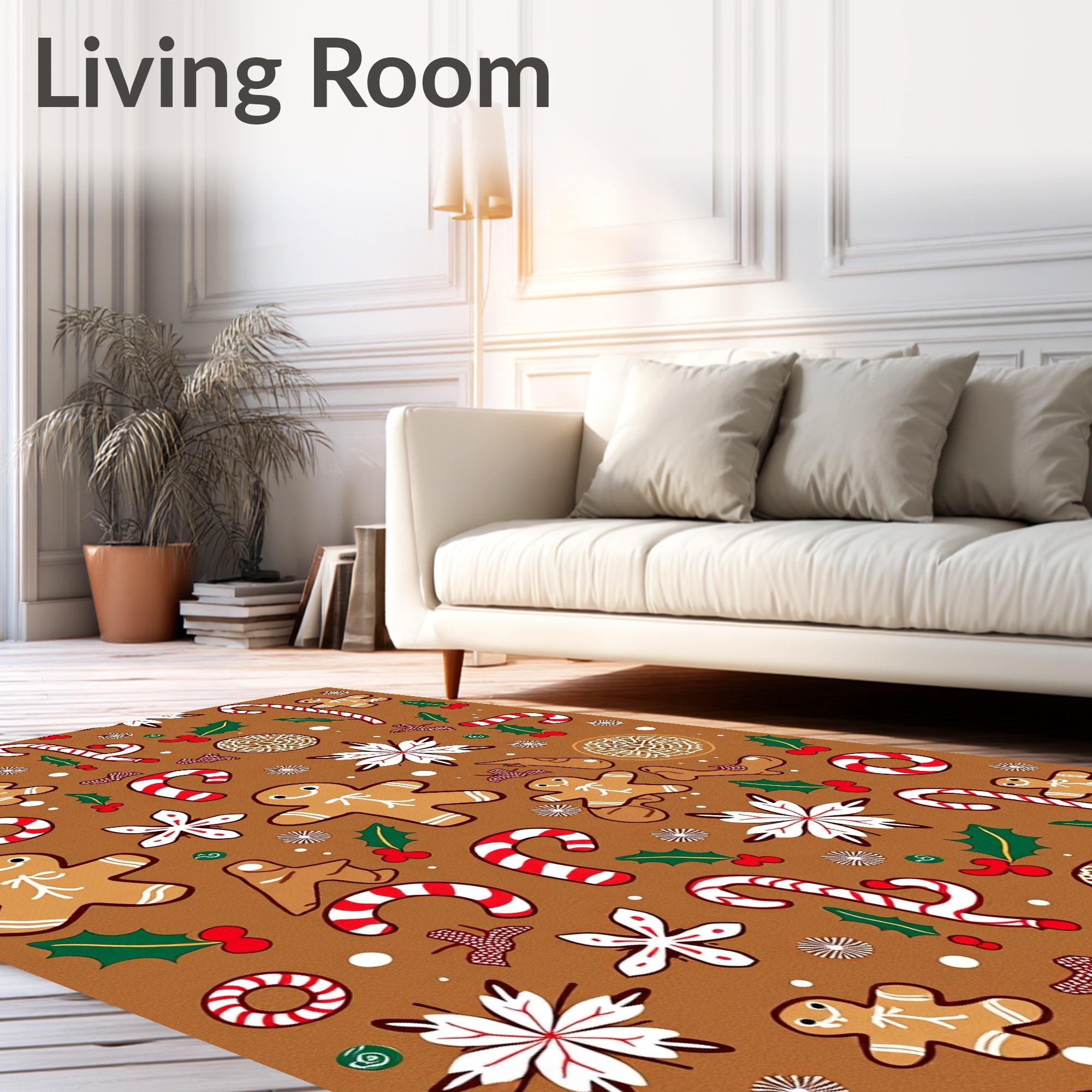 Holiday Gingerbread Candy Cane Snowflakes Rug