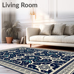 Cream and Teal Starburst Floral Medallion Rug