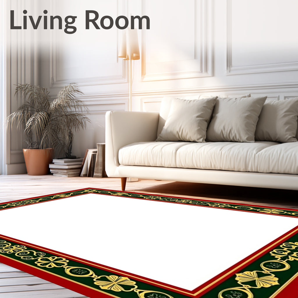 Rich Red Emerald Gold Floral Border Rug
