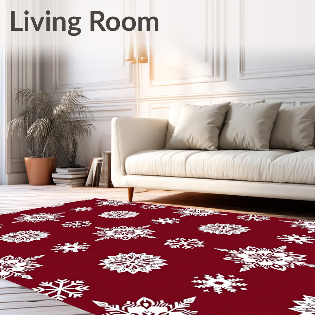 Crimson White Snowflake Starburst Rug