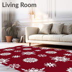 Crimson White Snowflake Starburst Rug